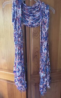 Unbranded Women’s Lightweight White, Blue And Red Paisley Scarf